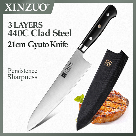 XINZUO 210m Chef Knife 3 Layer 440C Core Clad Steel Kitchen Knives Stainless Steel Sharp Butchers Gyutou Knife with G10 Handle ► Photo 1/6