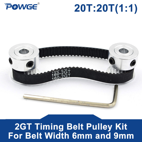 POWGE 2M/2GT 20Teeth Synchronous Timing Pulley Bore 4/5/6/6.35/8mm Set 1:1 20T:20T Speed Ratio for 160-2GT Belt Width 6/9mm Kit ► Photo 1/6