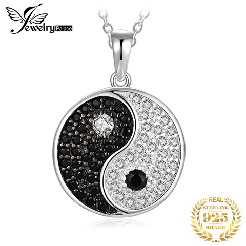 JPalace Taiji Natural Black Spinel Pendant Necklace 925 Sterling Silver Gemstones Choker Statement Necklace Women No Chain ► Photo 1/6