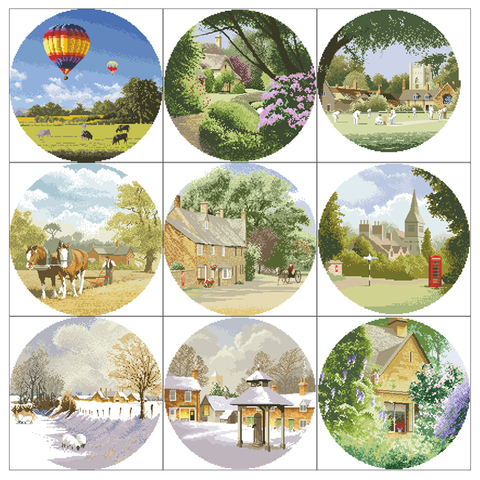 High Quality Counted Cross Stitches Kit Landscape Series scenery Garden cricket village lane winter sheep wisteria cottage ► Photo 1/6