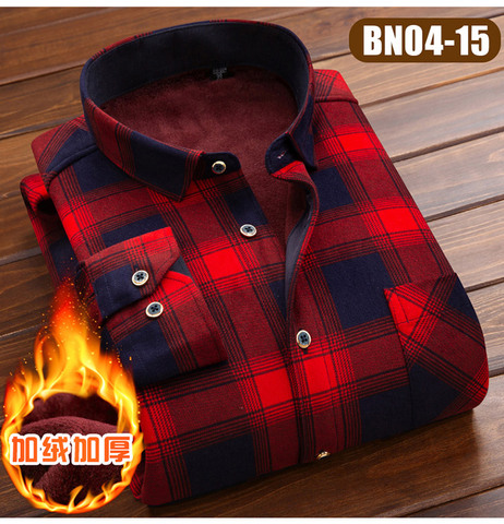 Autumn Winter Mens Long Sleeve Plaid Warm Thick Fleece Lined Shirt Fashion Soft Casual Flannel Shirt Plus Big Size L-5XL ► Photo 1/6