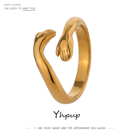 Yhpup New Design Embrace Ring Stainless Steel Jewelry for Women 18 K Metal Texture Gold Ring Accessories кольцо женское 2022 ► Photo 1/6