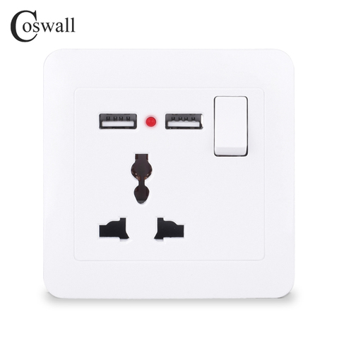 Coswall 13A Universal 3 Pin Wall Socket / British UK Standard Outlet Switched With 2.1A Dual USB Charging Port LED Indicator ► Photo 1/5