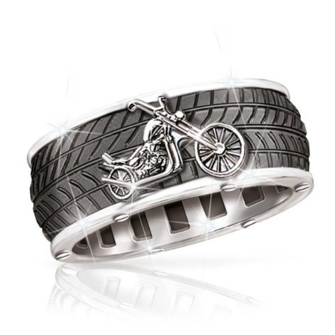 Vintage Stainless Steel Cool Motorcycle Tire Rings For Men Hip Hop Punk Biker Ring Geometric Striped Wedding Band Jewelry ► Photo 1/5