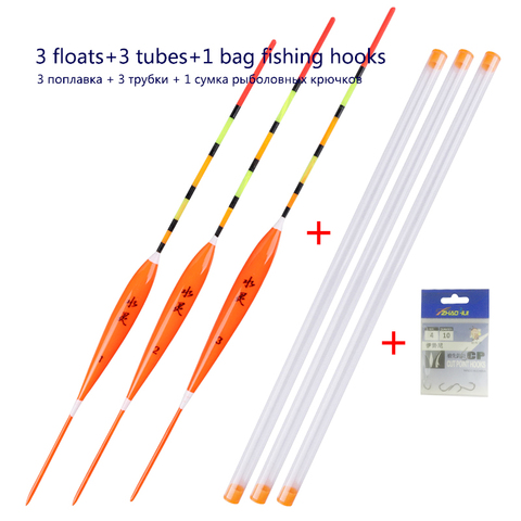 3pcs/lot Shallow Water Fishing Floats Balsa Bobber+3pcs float tubes+1 Bag Fishing hooks Fresh Water Buoy Fishing Tackles Tools ► Photo 1/6