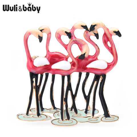 Wuli&baby Enamel Flamingo Birds Brooches For Women New Arrival Red Purple Birds Animal Office Party Casual Brooch Pins Gifts ► Photo 1/5