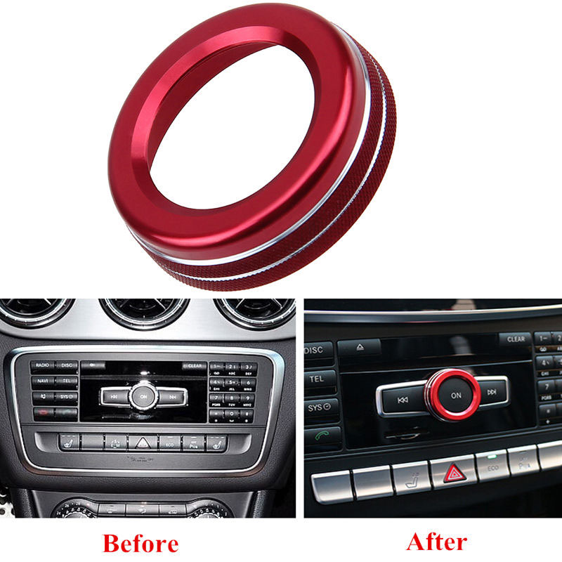 Car Volume Control Ring Cover Trim Blue Red Silver For Mercedes Benz W176 W246 W212 W166 GLK GLA CLA GLE ML GL AMG Knob Ring ► Photo 1/6