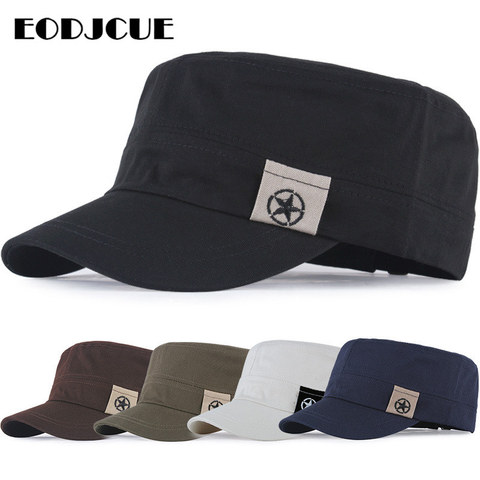 2022 Military Cap Men For Men Flat Top Hat Vintage Hat Cadet Military Patrol Cap Outdoor Sun cap Visor Dad hat Gorras ► Photo 1/6