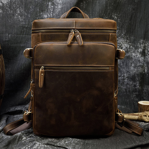 Big capacity crazy horse leather Man travel Backpack Casual cow Leather 15.6 inch laptop Rucksack School Bag Daypack tavel bag ► Photo 1/6