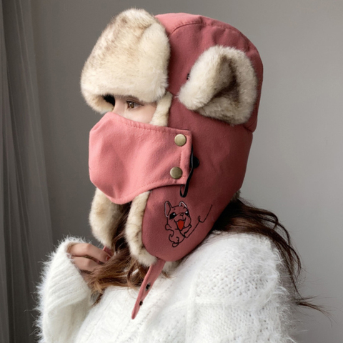 HT2876 Russian Hat Thick Warm Women Winter Hat Ladies Earflap Trapper Snow Ski Cap Female Mask Ushanka Fur Hat Women Bomber Hat ► Photo 1/6