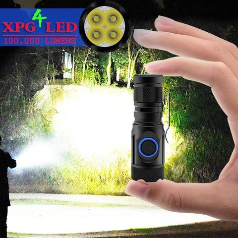 Highest lumen most powerful led torch mini flashlight usb cree 4*XPG LED tactical waterproof rechargeable 18350/18650 battery ► Photo 1/6