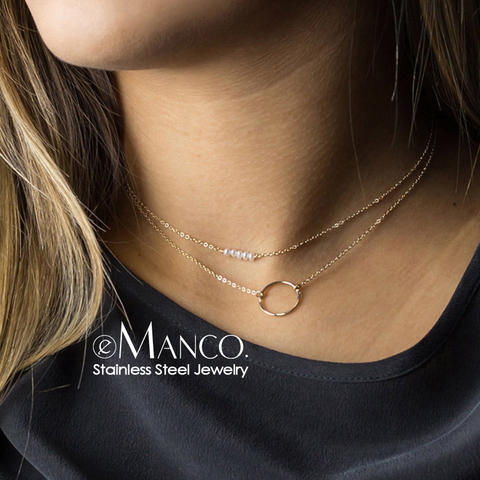 e-Manco Trendy Multi layered stainless steel necklace women Dainty Imitation pearls Choker Necklace for women ► Photo 1/3