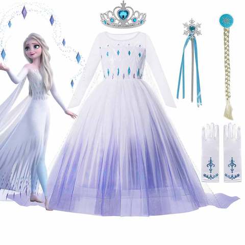 Disney Frozen 2 Costume for Girls Princess Elsa Dress White Sequined Mesh Ball Gown Kids Snow Queen Cosplay Carnival Clothing ► Photo 1/6