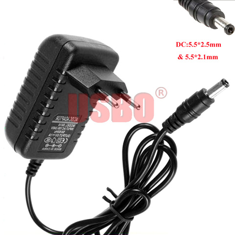 Black 1.0M 12V Europe universal DC Charger 5.5*2.5mm & 5.5*2.1mm DC to AC EU Power Adapter 0.5A 1.0A 1.25A 1.5A 2.0A optional ► Photo 1/6