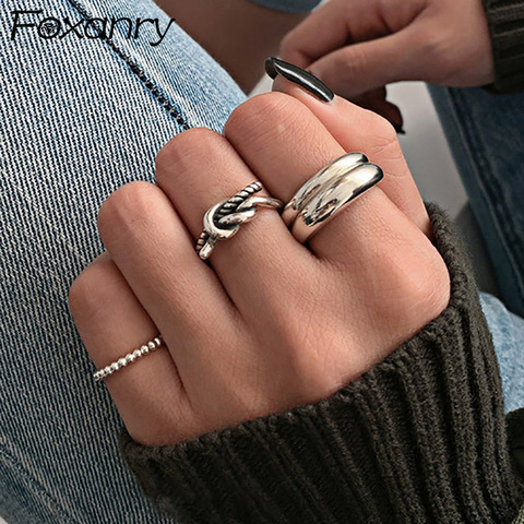 Foxanry Minimalist 925 Sterling Silver Finger Rings for Women Creative Vintage Punk Knotted Geometric Party Jewelry Gifts ► Photo 1/6
