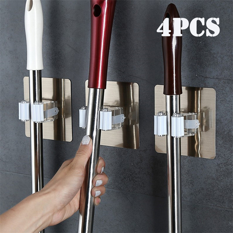 4pcs Adhesive Multi-Purpose Hooks Wall Mounted Mop Organizer Holder RackBrush Broom Hanger Hook Kitchen bathroom Strong Hooks ► Photo 1/6
