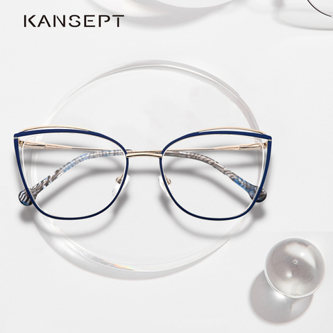 KANSEPT Metal Glasses Frame Women Cat Eye Myopia Computer Eyeglasses Frame 2022 Lady Stylish Eyewear High Quality MS3535 ► Photo 1/6