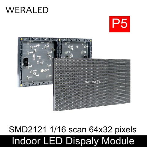 WERALED Hot Sale 64x32 Pixels 320x160mm Black LED Lamp P5 Indoor SMD2121 Full Color LED Module , 1/16 Scan P5 LED Display Panel ► Photo 1/6