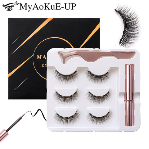 3D Magnetic Eyelashes Mink False Lashes Make Up Eyeliner Waterproof Liquid Tweezers Set Lasting Handmade Eyelash Makeup Tools ► Photo 1/6