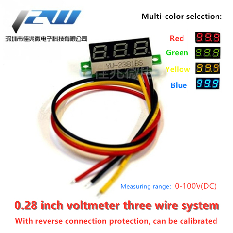 0.28 inch voltage meter head digital DC digital tube display three-wire DC0-100V battery voltmeter ► Photo 1/3