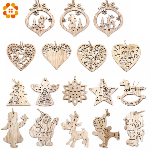 6PCS European Vintage Christmas Wooden Pendant Ornaments Christmas Tree Hanging Ornaments DIY Wood Crafts Christmas Decorations ► Photo 1/6