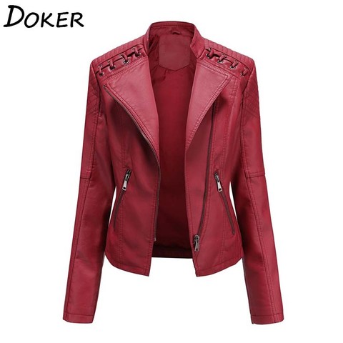 Autumn Winter Pu Faux Leather Jackets Women Long Sleeve Zipper Slim Motor Biker Leather Coat Female Outwear Tops ► Photo 1/6