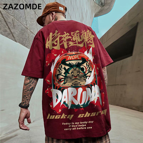 Men's T-Shirts 2022 Chinese Style Lucky Printed Short Sleeve Tshirts Summer Hip Hop Casual Cotton Tops Tees Streetwear ► Photo 1/6