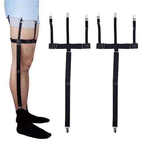 Mens Fashion Adjustable Elastic Shirt Stays Upgraded Trident Shirt Suspenders Holders Sock Garters Straps Non-slip Clamp Black ► Photo 1/6