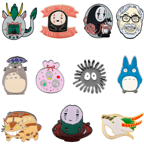 No Face Haku Brooch Spirited Away Soot Sprite Badge Lapel Pins Anime My Neighbor Totoro Princess Mononoke Hime Enamel Brooches ► Photo 1/6