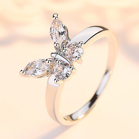 Beiver Butterfly Shining Crystal Zircon Ring for Women Princess Luxury Rings Jewelry Fashion Party Birthday Gifts Size 6-9 ► Photo 1/6