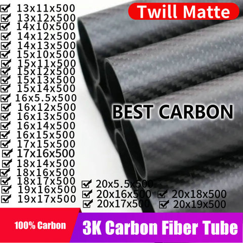 Free shiping OD13 14 15 16 17 18 19 20mm with 500mm length High Quality Twill Matte 3K Carbon Fiber Fabric Wound Tube, CFK TUBE ► Photo 1/6