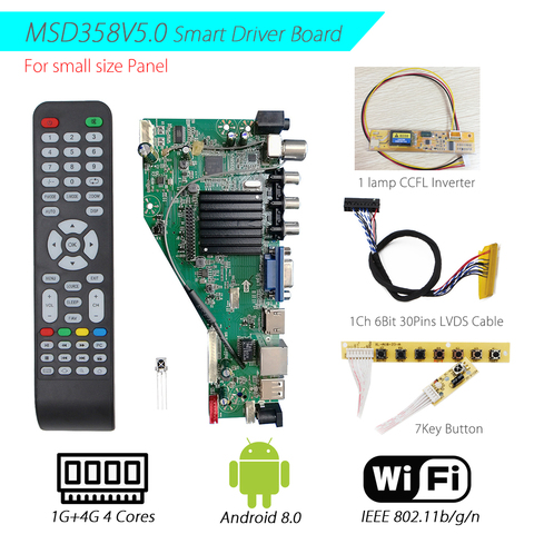 Android 8.0 1G+4G 4 Cores MSD358V5.0 Intelligent Smart Wireless WI-FI TV LCD LED Driver Board Universal Controller Kit+lvds+lamp ► Photo 1/6