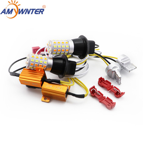 AMYWNTER T20 drl 7440 Canbus 800LM 21W Car LED Light Dual Color Switchback Turn Signal Lamp Bulb led Daytime Running Light DRL ► Photo 1/6