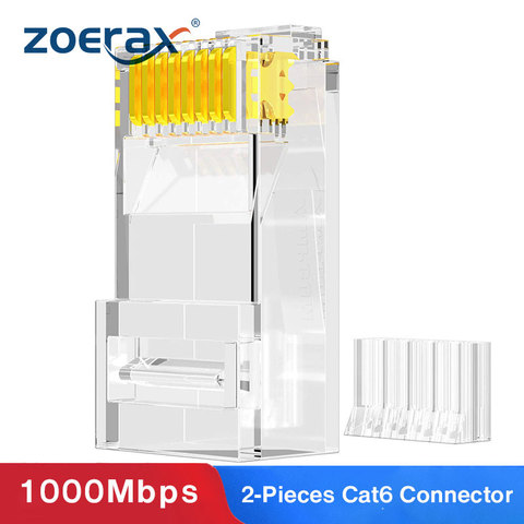 ZoeRax 100PCS 2 Pieces Suit RJ45 Cat6 Connectors - 3 Prong 8P8C Modular Plugs for 23AWG Twisted Pair Wire & Standard Cables ► Photo 1/6