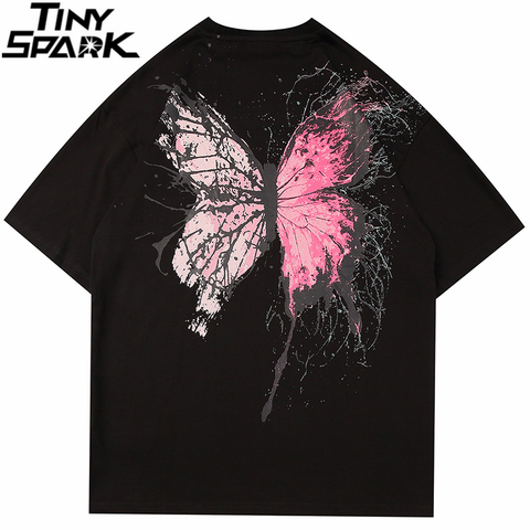 Men T Shirt Hip Hop Summer 2022 Streetwear Print Cracked Butterfly Tshirt Harajuku Short Sleeve T-Shirt Cotton Tops Tees Hipster ► Photo 1/6