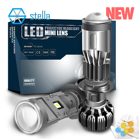 Stella H7/H4 LED Motorcycle/car Headlight mini lens projector 3000k 4300k 6000k 8000k super turbo led with lens h7 bulb headlamp ► Photo 1/6