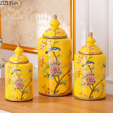 Painted Flowers Pattern Porcelain Storage Jars Antique Candy Jar Tea Canister Multipurpose Ceramic Vase Vintage Home Decor ► Photo 1/6