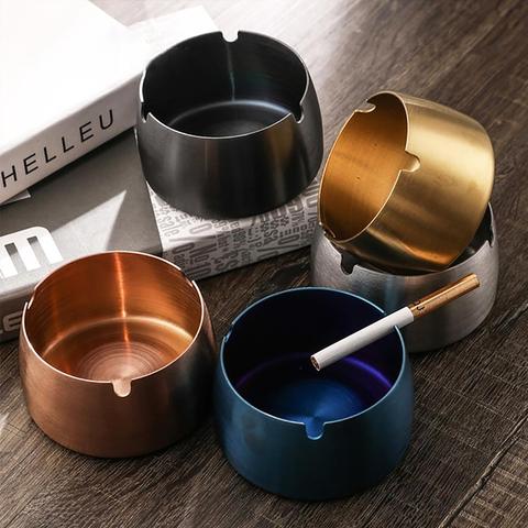Round Durable Protable Ash Tray Stainless Steel High Temperature Resistant Coverless Ashtrays Tobacco Bowl Desktop Ash Holder ► Photo 1/6