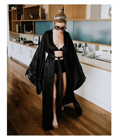 Fashion Sexy Pajama Dress Lingerie with Robe Long Sleeve Lace Nightgown with Belt Sleepwear Satin Women Bridesmaid Bathrobe ► Photo 1/5