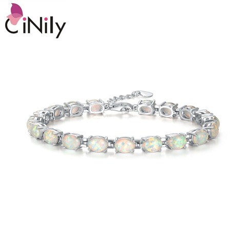 CiNily Blue & White Fire Opal Stone Chain Bracelets Silver Plated Oval Fine Link Bracelet Bohemia BOHO Summer Jewelry Woman Girl ► Photo 1/6