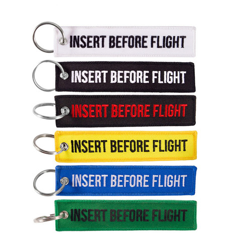 Luggage Tags Embroidery INSERT BEFORE FLIGHT Letter with OEM KeyChain Key ring Fashion Travel tag for Aviation Gifts 2PCS/LOT ► Photo 1/1