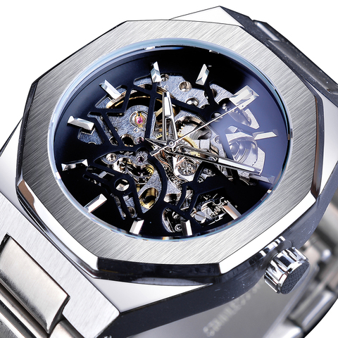 Forsining Silver Mens Watches Top Brand Luxury Automatic Mechanical Stainless Steel Fashion Skeleton Waterproof Business Clock ► Photo 1/6