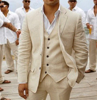 2022 Suit Men Linen Beige Beach Wedding Suits for Men Casual Man Blazer Custom Groom Tuxedo Jacket Pants Set Mens Suits 3 Pieces ► Photo 1/6