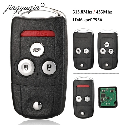 jingyuqin 2 Button Folding Flip Remote Key fob 433MHZ with ID46 PCF7936 Chip For Honda CR-V Jazz HON66 Uncut Blade ► Photo 1/6