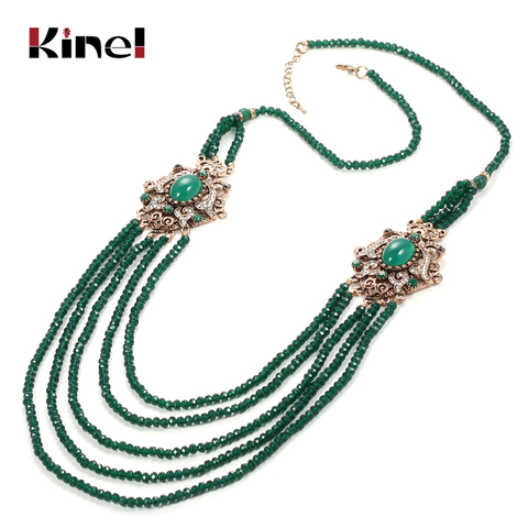 Kinel Luxury Natural Stone Necklace Antique Gold Green Crystal Beads Strand Tassel Necklace For Women Vintage Wedding Jewelry ► Photo 1/6