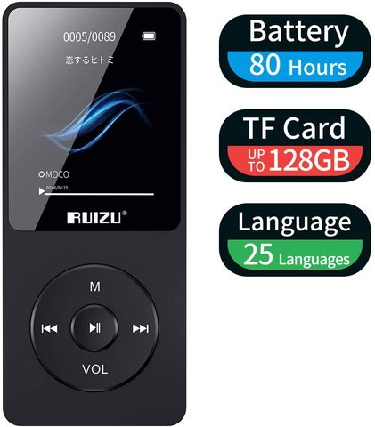 MP3 Player,RUIZU X02 16GB Ultra Slim Music Player with FM Radio Voice Recorder,Video Play,Text Reading,80 Hours Playback (Black) ► Photo 1/6