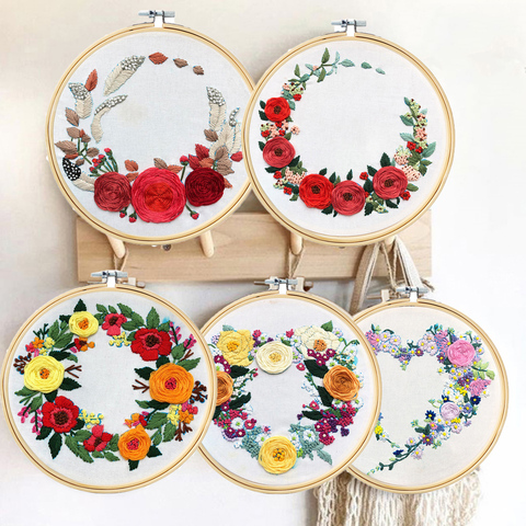 1PCS Embroidery Kit Hoop DIY Flowers Plants Pattern Bastidor Para Bordar Cross Stitch Punch Needle Kit Borduurpakket Kruissteek ► Photo 1/6