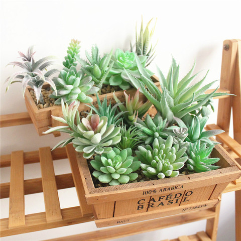 Green Flocking Artificial Succulents Plants Bonsai Desktop Fake Plants Valentine's Day Wedding Decoration Plante Artificielle ► Photo 1/6