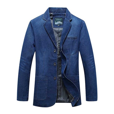 Mcikkny Mens Denim Blazer Jackets Spring Autumn Slim Cotton Suit Outwear Coats Male Top Clothing ► Photo 1/5