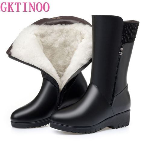 GKTINOO 2022 New Winter Cow Leather Boots For Women Shoes Wedges Inside Plush Wool Snow Boots Plus Size In-tube Boot Women Boots ► Photo 1/6
